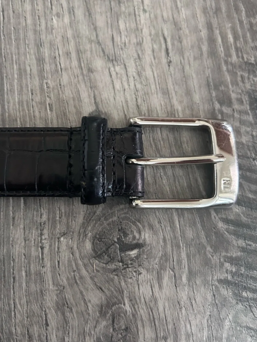 Polo Ralph Lauren Black Croc Embossed Leather Dress Belt Size 42